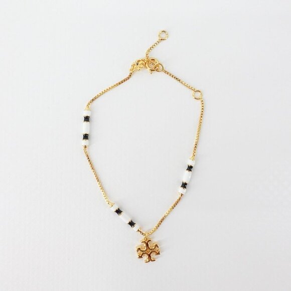 Tory Burch Kira Enamel Bar Bracelet Gold / Black / New Ivory OS - Picture 9 of 14